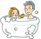 画像：入浴する親子のイラスト
