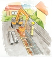 イラスト 下水道工事の様子