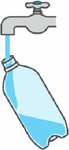 画像：ペットボトルを水道ですすいでいるイラスト
