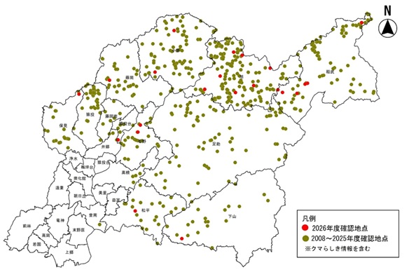 豊田市の地図イラスト クマの目撃情報