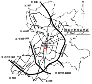 画像：豊田市駅周辺地区位置図