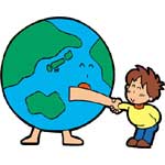 図：地球と少年が握手