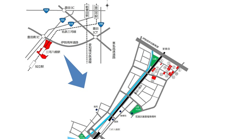 イラスト地図：豊田花園土地区画整理事業　分譲宅地位置図