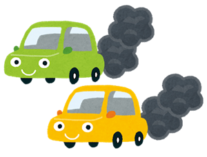 画像：自動車から排気ガスが出るイラスト