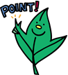 画像：「ポイント！」を指し示した葉っぱのイラスト