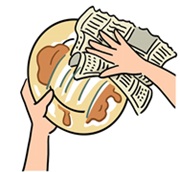 画像:お皿の汚れは、ふき取るイラスト