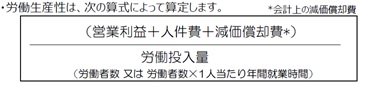 （営業利益＋人件費＋減価償却費）割る労働投入量　（労働者数又は労働者数×1人当たり年間就業時間）