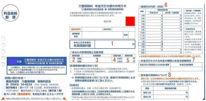 介護保険料特別徴収通知書のイメージ