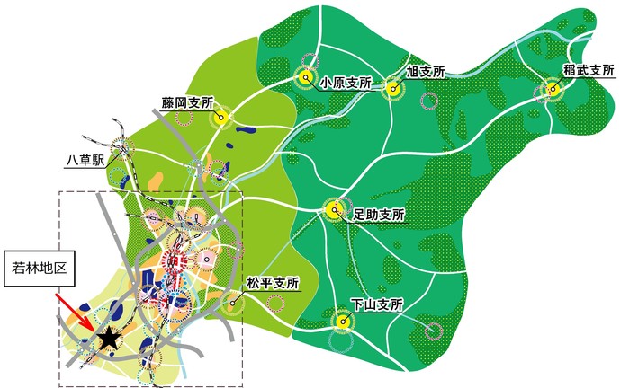 若林地区の位置を示した画像。豊田市の南西に位置している。