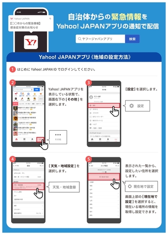 スマホ画面　Yahoo!JAPANアプリの地域設定方法