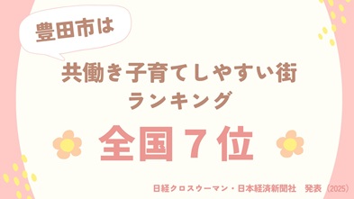 2025年12月発表豊田市は共働き子育てしやすい街ランキング全国7位