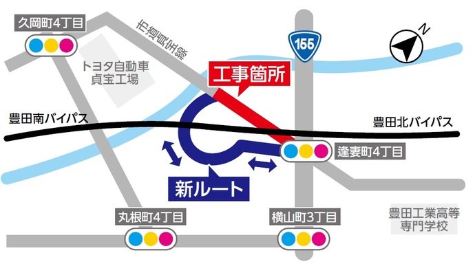 豊田市逢妻町4丁目交差点西側の市道貞宝線