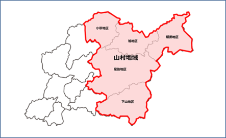 豊田市の山村地域の範囲を示す図