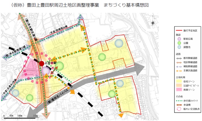 （仮称）豊田上豊田駅周辺土地区画整理事業　まちづくり基本構想図　イラスト