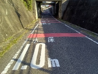 写真:路面冠水深標示