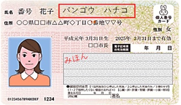 イラスト:マイナンバーカードの氏名の振り仮名イメージ