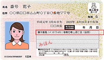 イラスト:(すでにマイナンバーカードをお持ちの方)マイナンバーカードの氏名の振り仮名イメージ